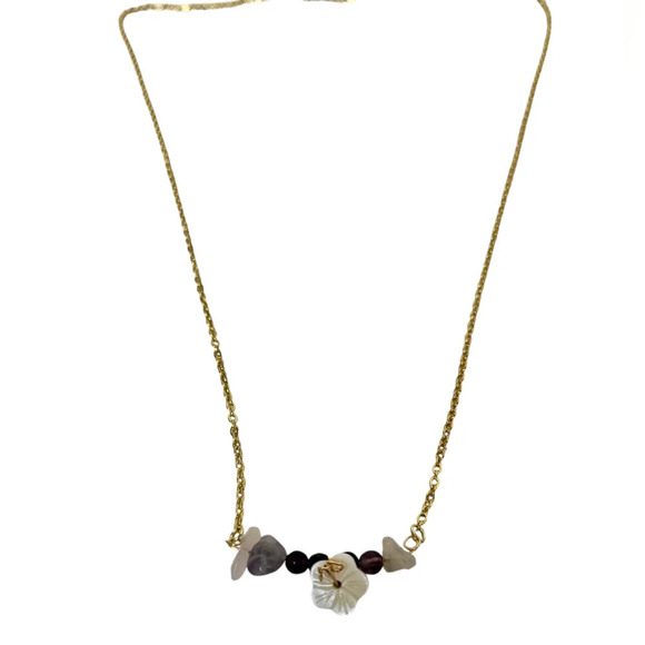 18k Gold Plated Hibiscus Amethyst Bar Necklace - Picture 4 of 4